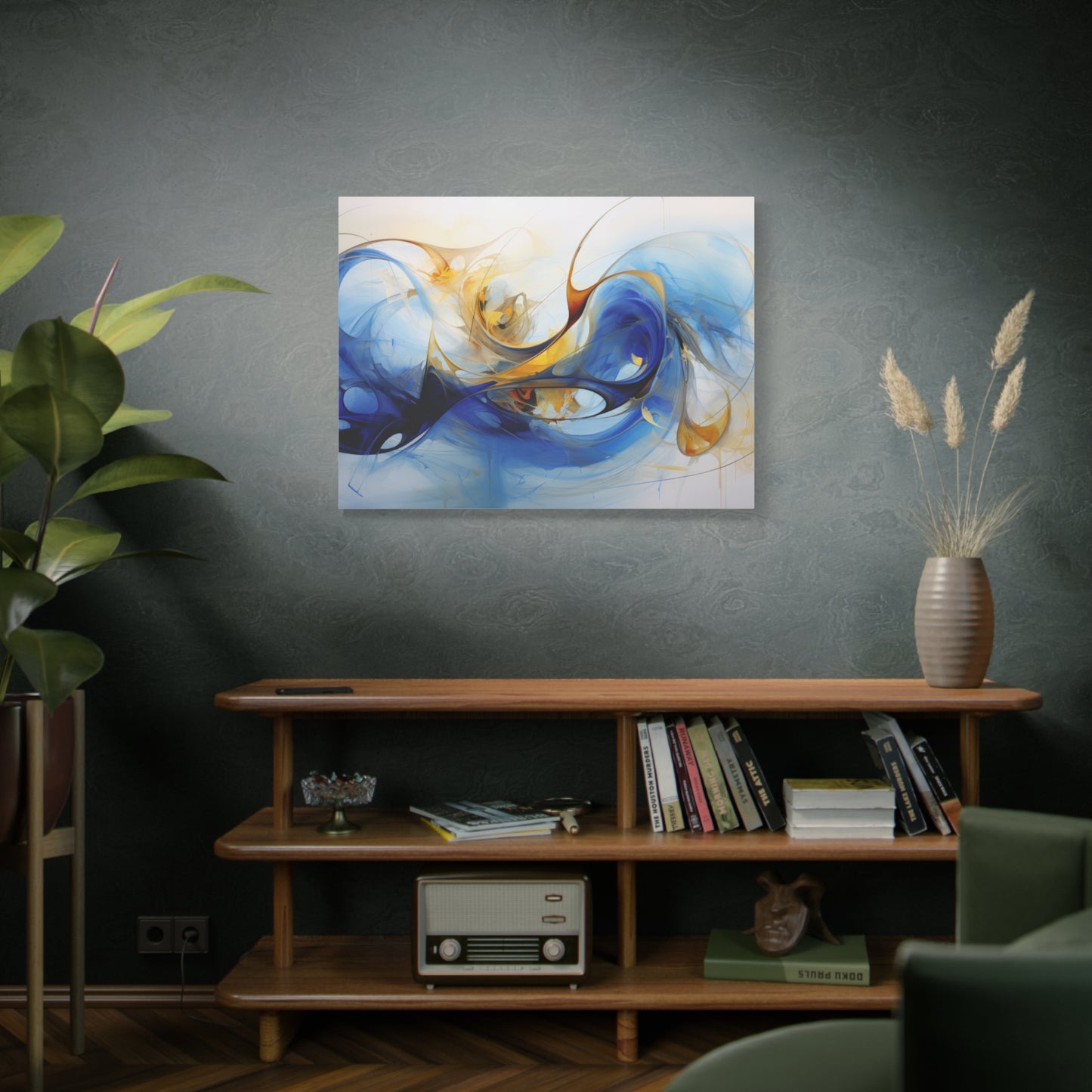 Abstract Blue wall art canvas Modern Canvas Print Blue Bright motion composition art Extra Large wall art Living room