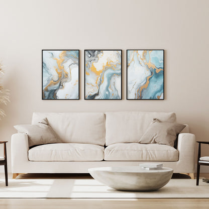 Marble Grey Abstract Unframed Wall Art - Set of 3 | Minimalist Large Art Prints for Bedroom, Dining Room, or Any Space