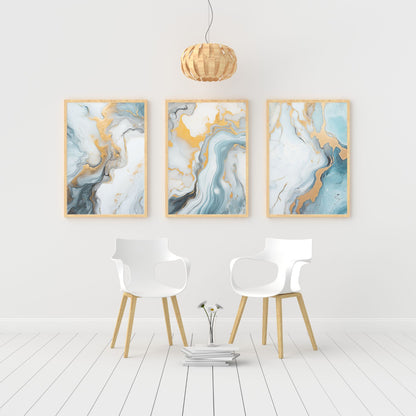 Marble Grey Abstract Downloadable Wall Art - Set of 3 | Minimalist Large Art Prints for Bedroom, Dining Room, or Any Space